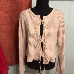 No Boundaries Soft Beige Knit Sweater with Bow ties
